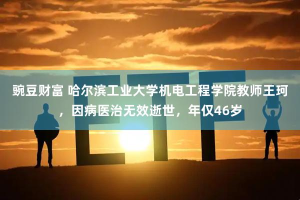 豌豆财富 哈尔滨工业大学机电工程学院教师王珂，因病医治无效逝世，年仅46岁